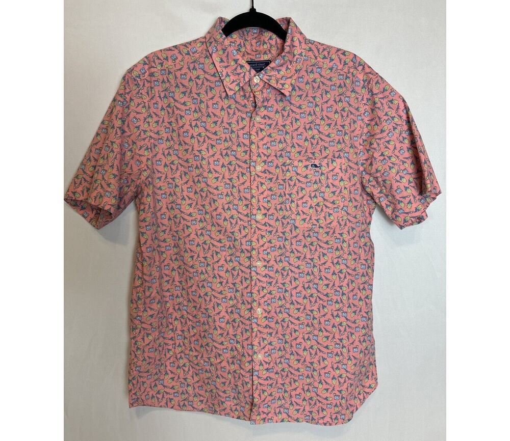 Vineyard Vines Men’s "M" Pineapple Cocktail Print Shirt Short Sleeve Button Pink